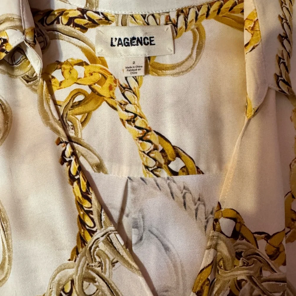 L'AGENCE White and Gold Chain Pattern Blouse - Picture 7 of 16
